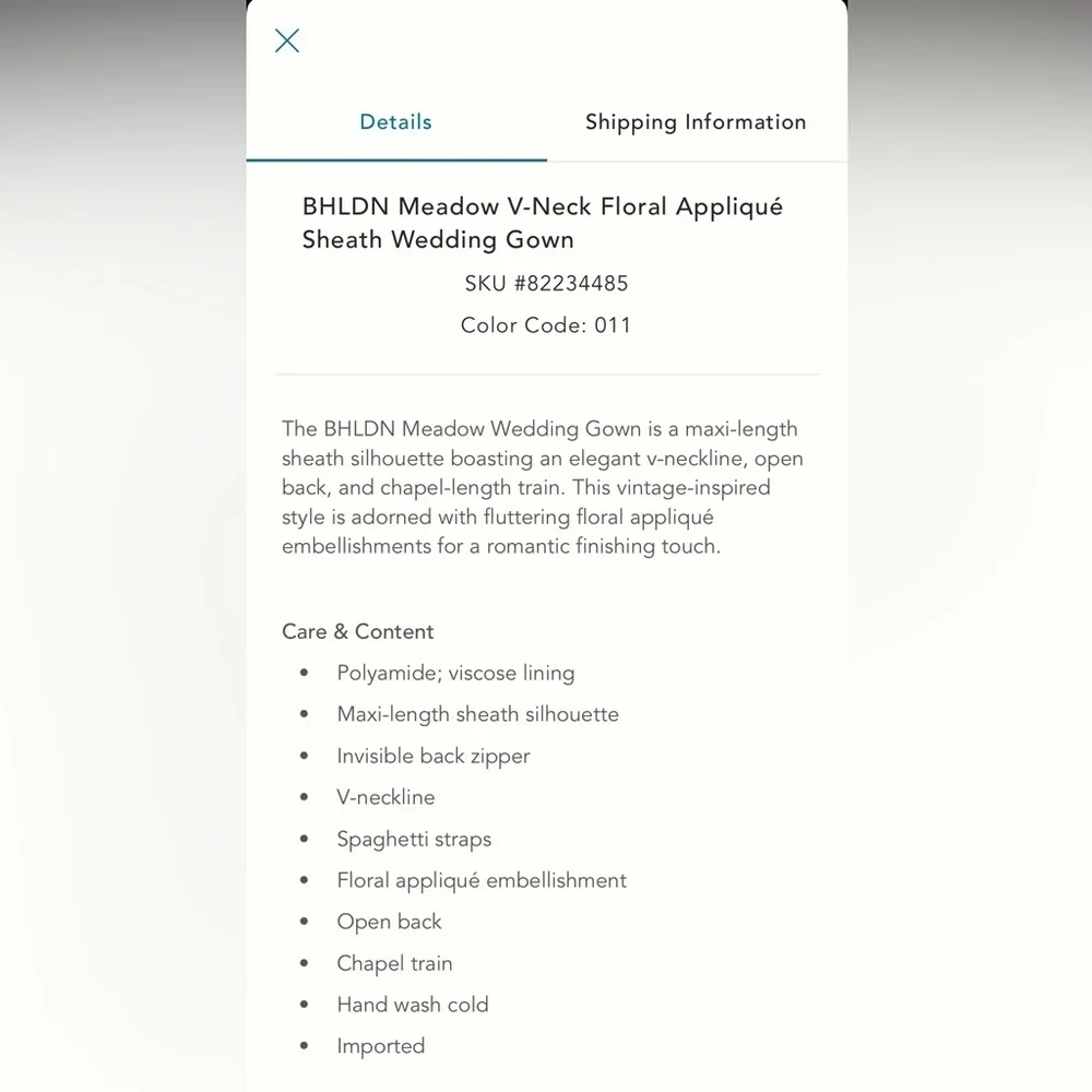 NWT BHLDN Meadow V-Neck Floral Appliqué Sheath Wedding Dress - Picture 6 of 12